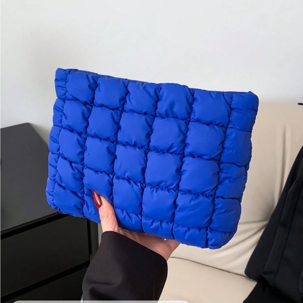 New! Royal Blue Multi-Purpose Puffer Cosmetic Bag / Clutch